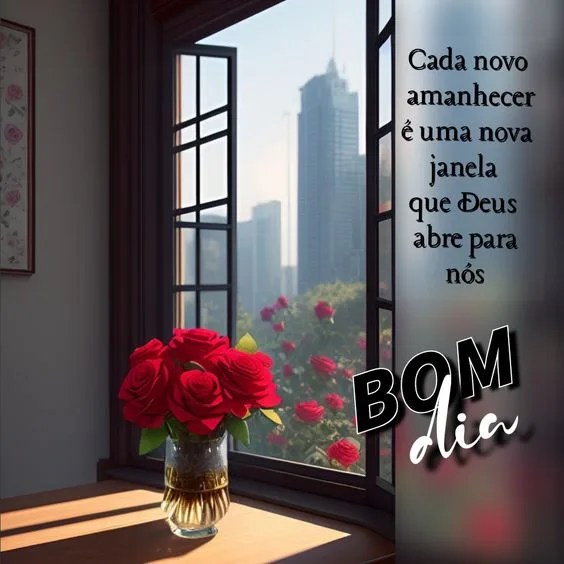 Bom dia com flores na janela